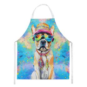 French Bulldog Hippie Dawg Apron Cooking Kitchen Server Baking Crafts Gardening for Adult Women Men, Unisex, Large, Multicolor (Default: Default)